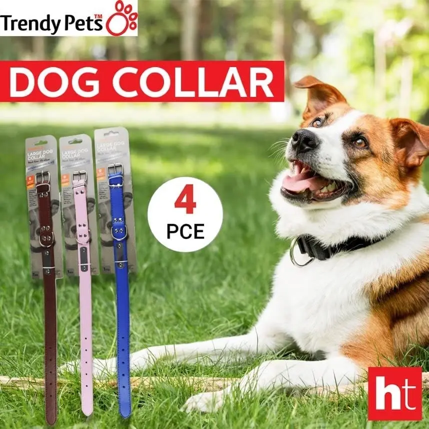 Trendypets Dog Collar Large Neck Size 35- 45Cm 4Pce With Engravers Plate Durable Strong Ring Clasp