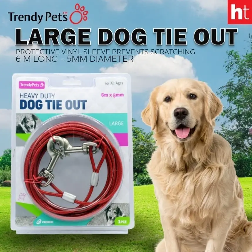 Trendypets Large Dog Tie Out 6M X 5Mm Heavy-Duty Non-Toxic Protective Vinyl Sleeve