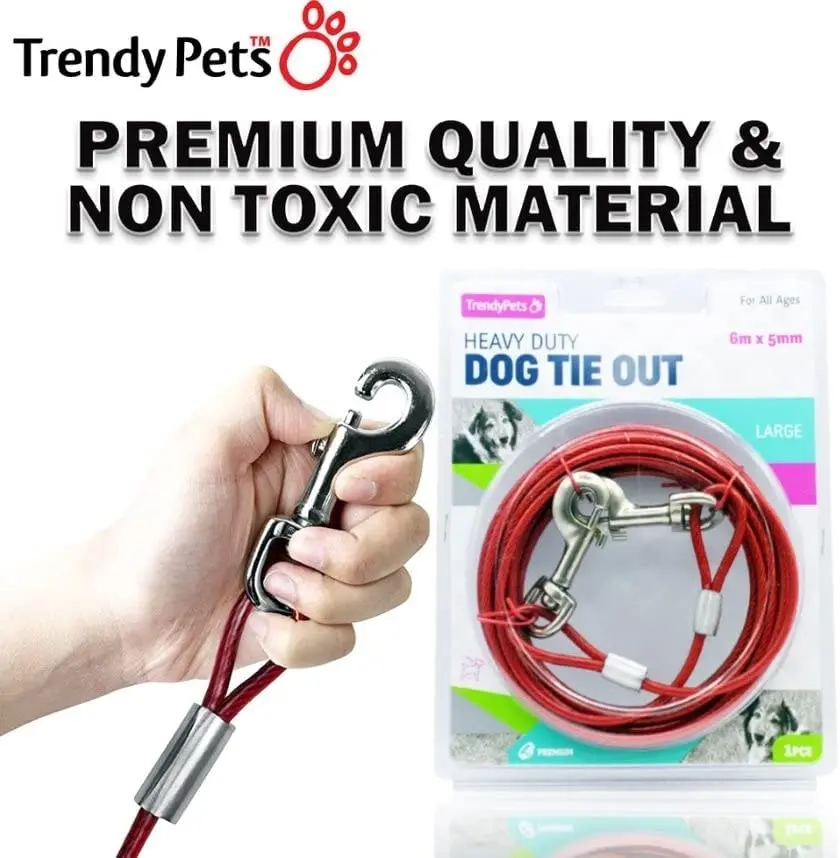 Trendypets Large Dog Tie Out 6M X 5Mm Heavy-Duty Non-Toxic Protective Vinyl Sleeve