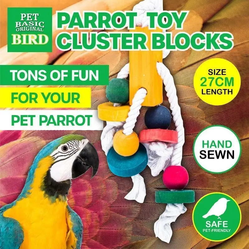 Pet Basic Bird/Parrot Rope 27CM Wooden Blocks Fun Stimulating Playful Sturdy