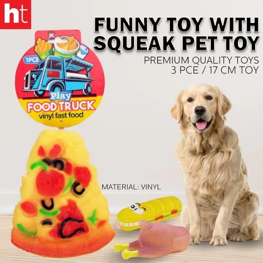 Pet Dog Toy Truck Vinyl Funny Food With Squeek 17Cm 3Pce Premium Quality