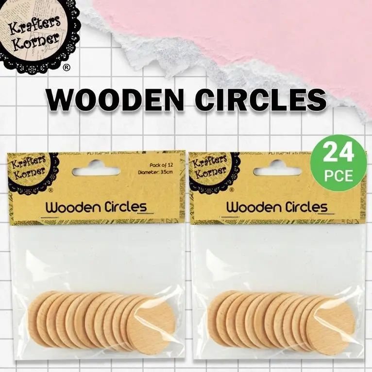 [2Pk x 12Pce] Craft Wooden circles - Natural Color (3.5cm)