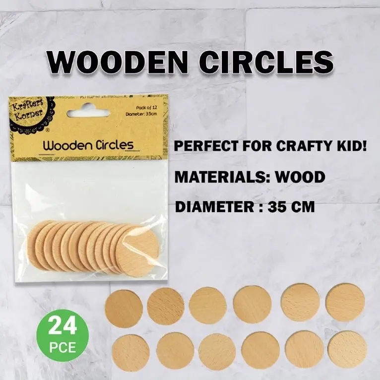 [2Pk x 12Pce] Craft Wooden circles - Natural Color (3.5cm)