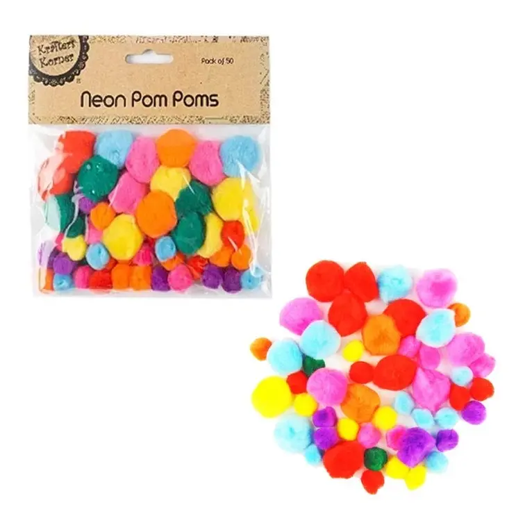 [2Pk X 100Pce] Krafters Korner Neon Pom Poms - Variety Of Colours And Sizes