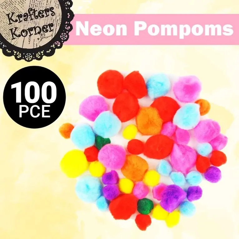 [2Pk X 100Pce] Krafters Korner Neon Pom Poms - Variety Of Colours And Sizes