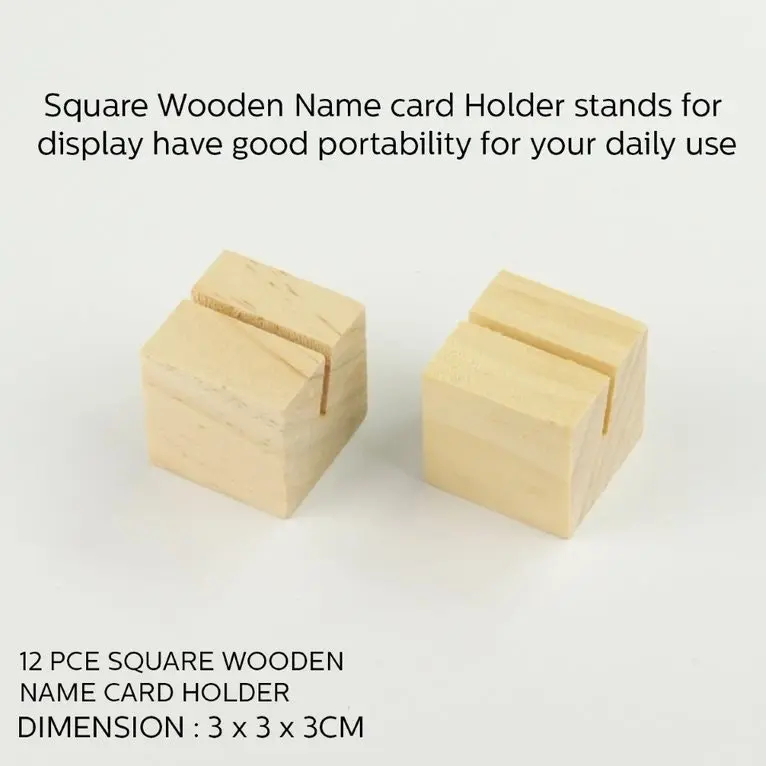 [2Pk X 2Pce] Krafters Korner Square Wooden Name Card Holder - Natural Wood Color (3 x 3 x3cm)