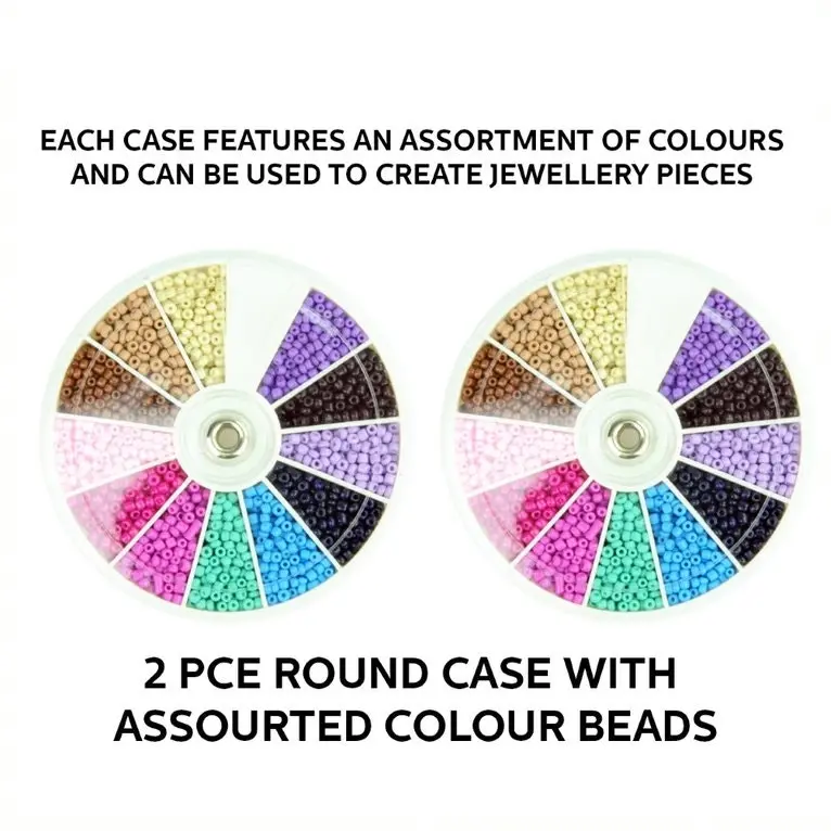 [2Pk] Krafters Korner Round Case With Assorted Mini Colour Beads 46G