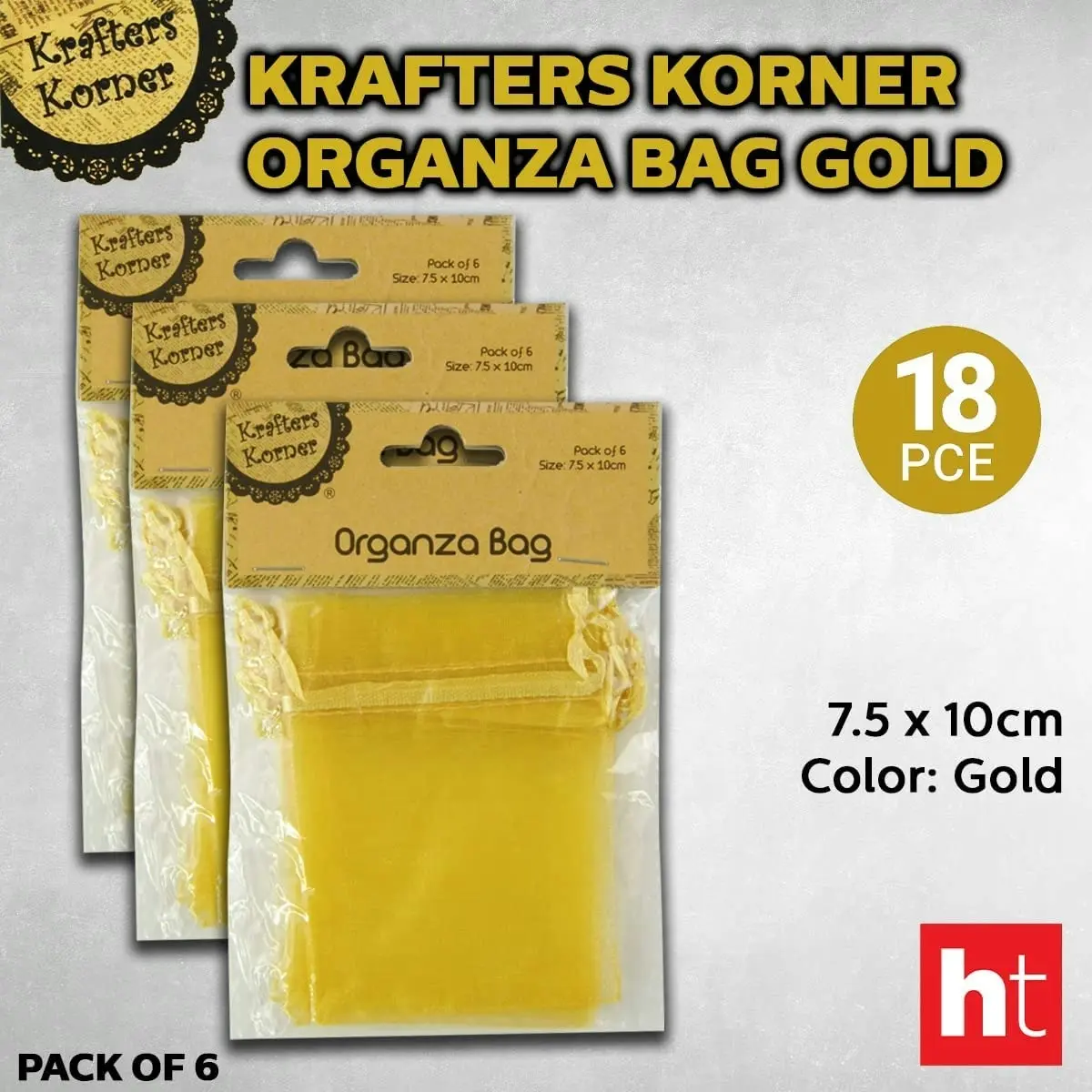 [3Pk X 6Pce] Krafters Korner Organza Bag - Gold (7Cm X 10Cm)