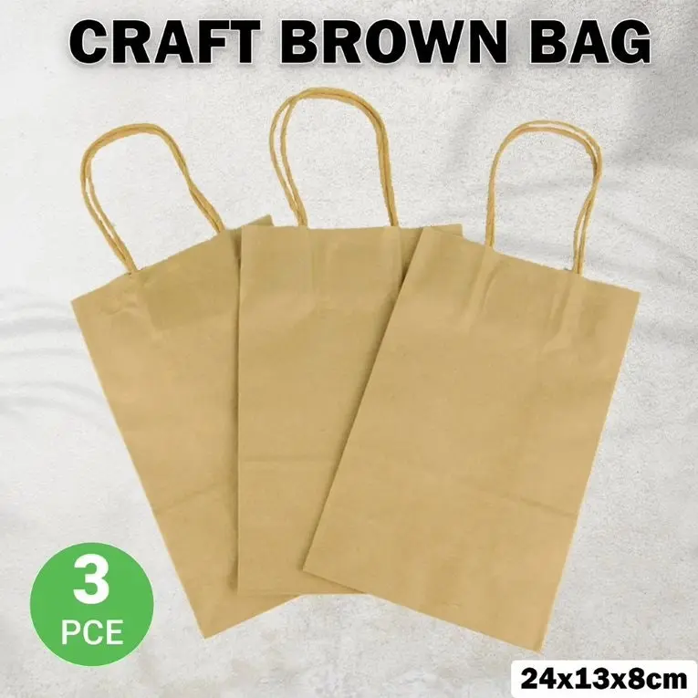 [3PCE] Krafters Korner Craft Brown Bag With Handle (13x24x8cm)