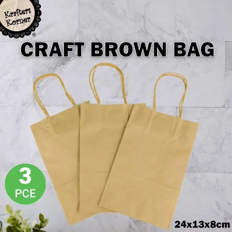 [3PCE] Krafters Korner Craft Brown Bag With Handle (13x24x8cm)