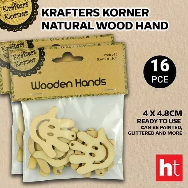 [2Pk X 8Pce] Krafters Korner Natural Wood Hands - Natural Color Wood (4 x 4.8CM)