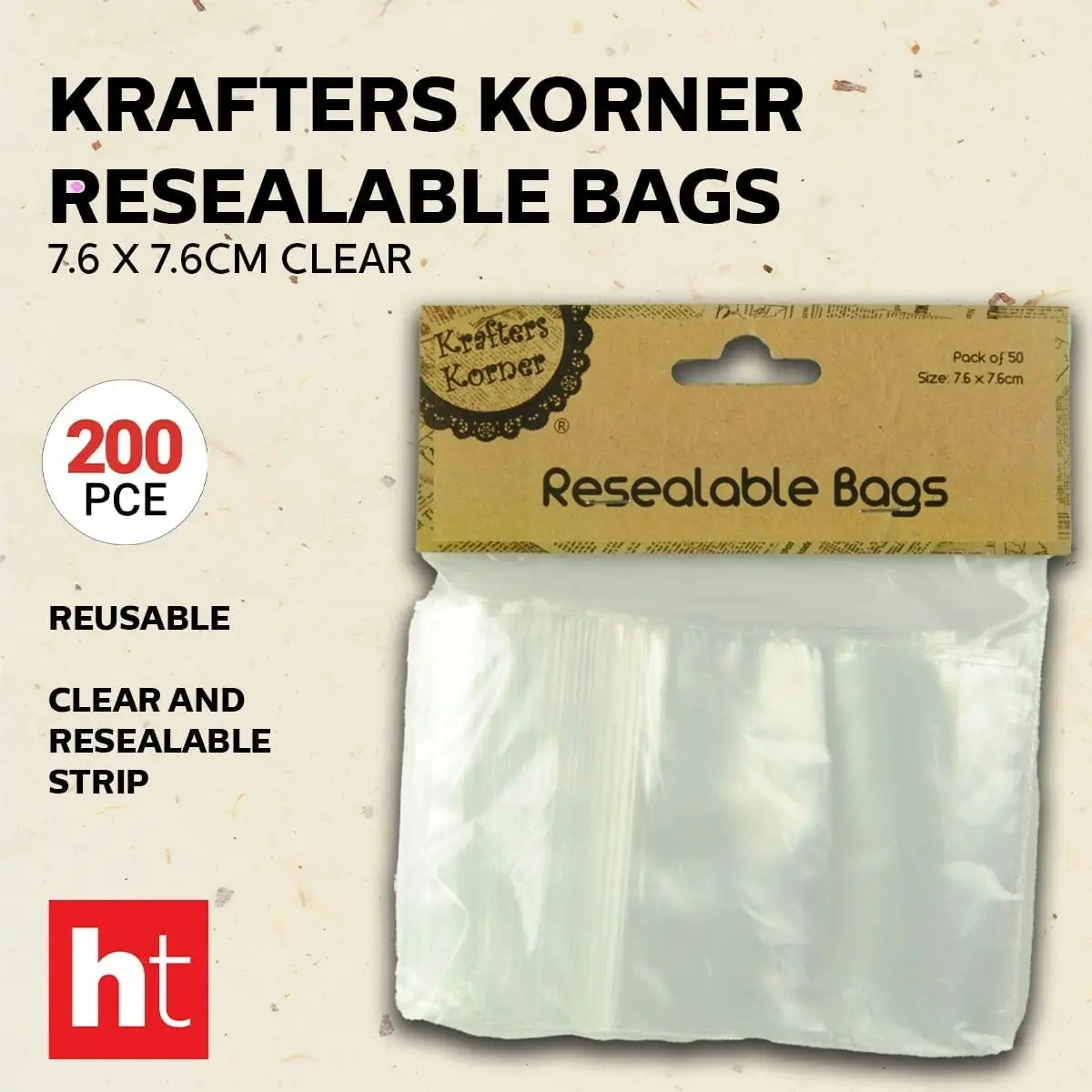 [4Pk X 50Pce] Krafters Korner Resealable Bags - Reusable - Clear (7.6 x 7.6CM)