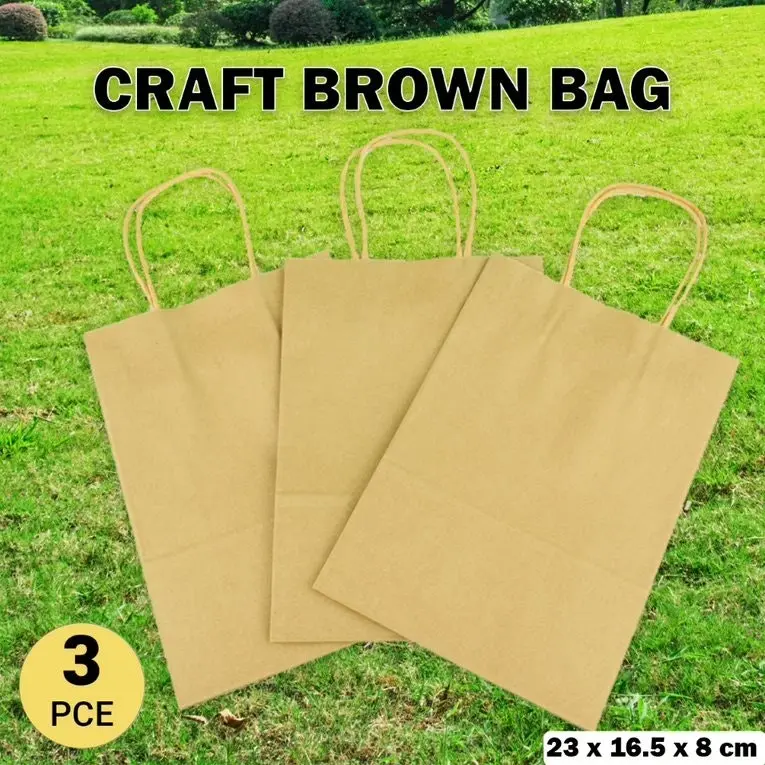 [3Pcs] Krafters Korner Craft Brown Bag With Handle (23x16.5x8cm)