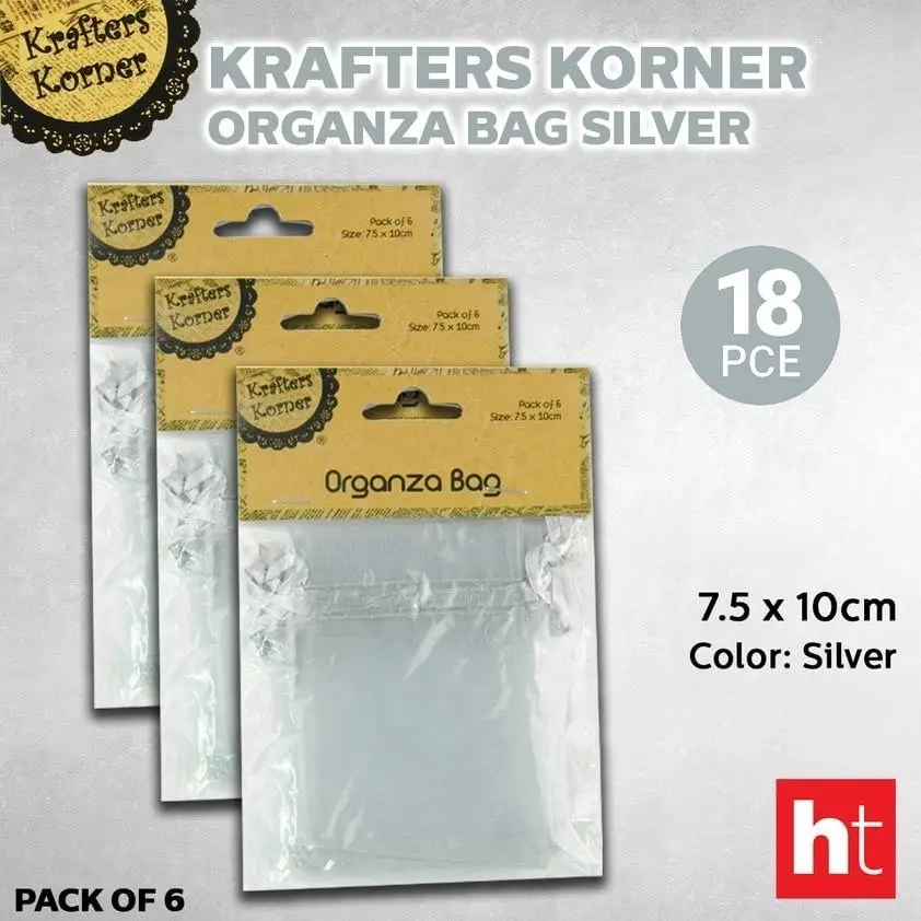 [3Pk X 6Pce] Krafters Korner Organza Bag - Silver (7.5 x 10cm)