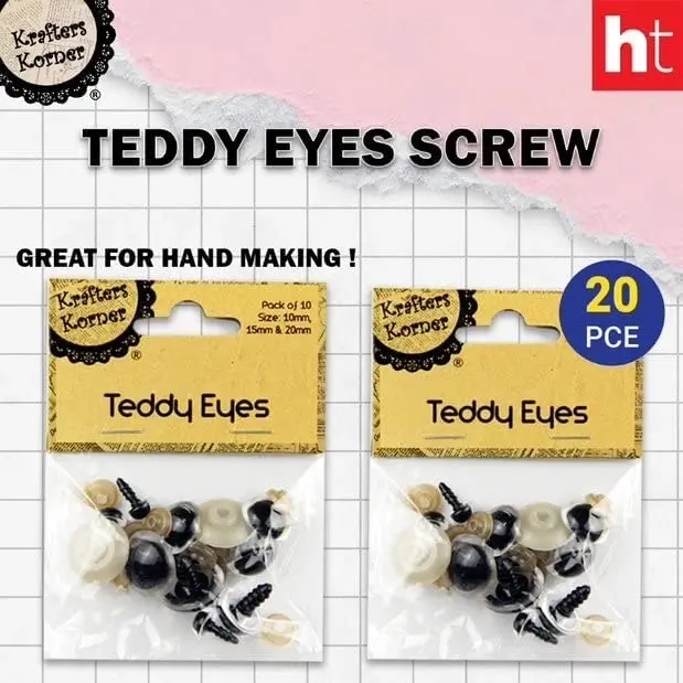 [2Pk X 10Pce] Krafters Korner Teddy Eyes Screw - White/Black (10mm - 15mm - 20mm