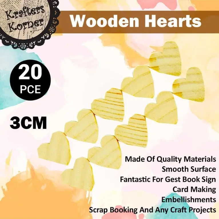 [2Pk X 10Pce] Krafters Korner Wooden Hearts - For Gest Book Sign And Any Craft Projects - Natural (3Cm)