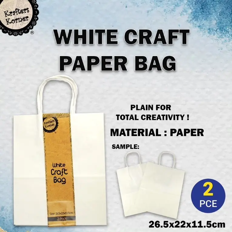 [2PCE] Krafters Korner Craft White Bag With Handle (26.5cm x 22cm x 11.5cm)