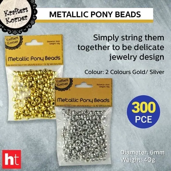 [2Pk] Krafters Korner Metallic Pony Beads - 40G - Gold & Silver (6X8Mm)