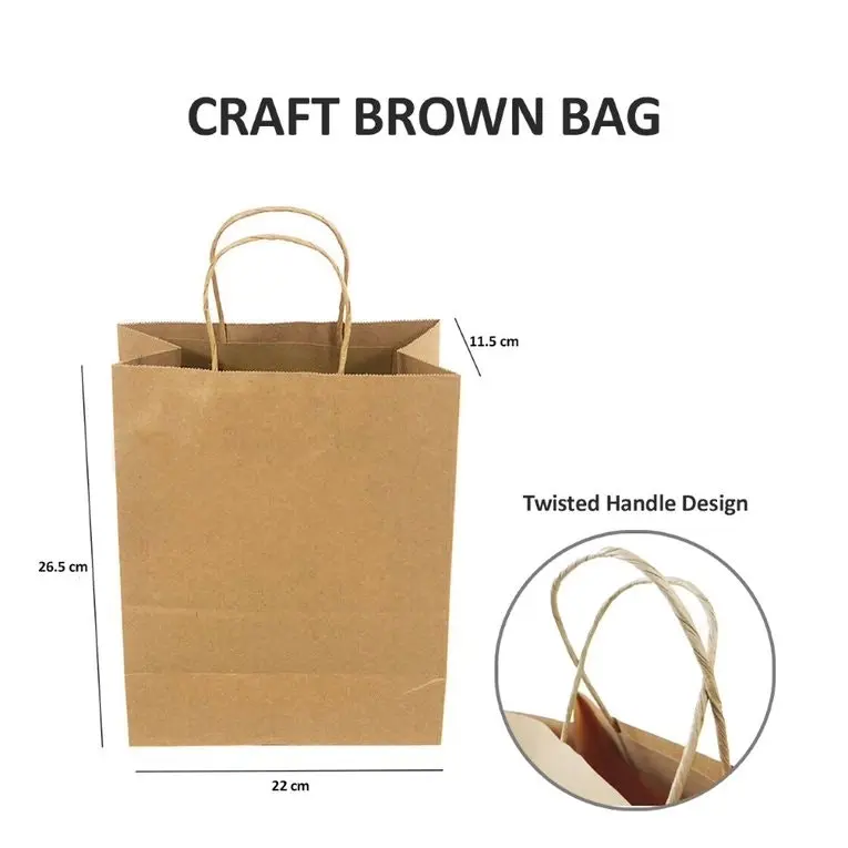 [2PCE] Krafters Korner Craft Brown Bag With Handle - (26.5x22x11.5cm)