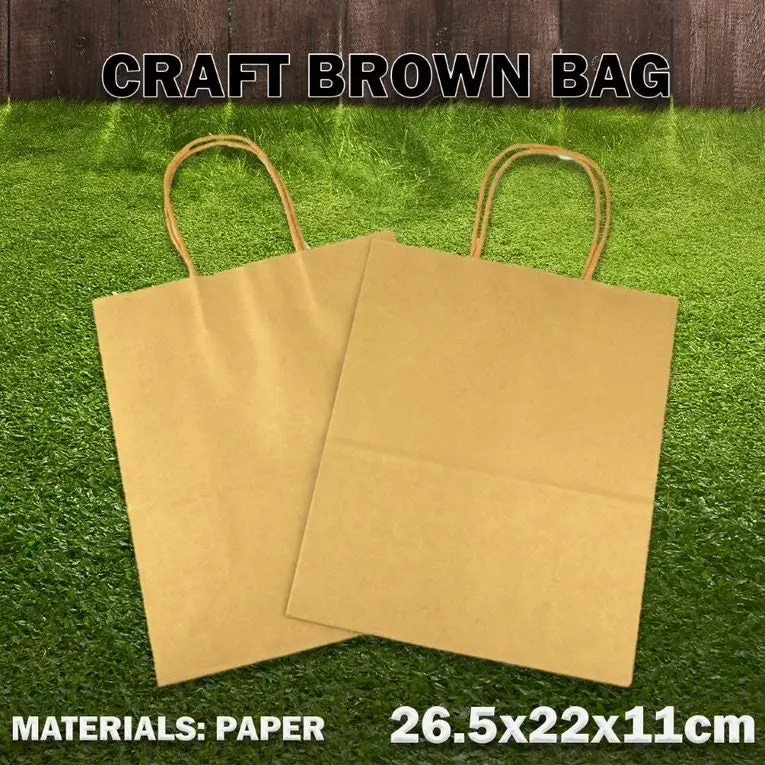 [2PCE] Krafters Korner Craft Brown Bag With Handle - (26.5x22x11.5cm)