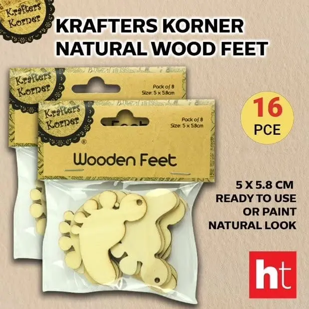 [2Pk X 8Pce] Krafters Korner Natural Wood Feet - Natural Color Wood (5 X 5.8 Cm)