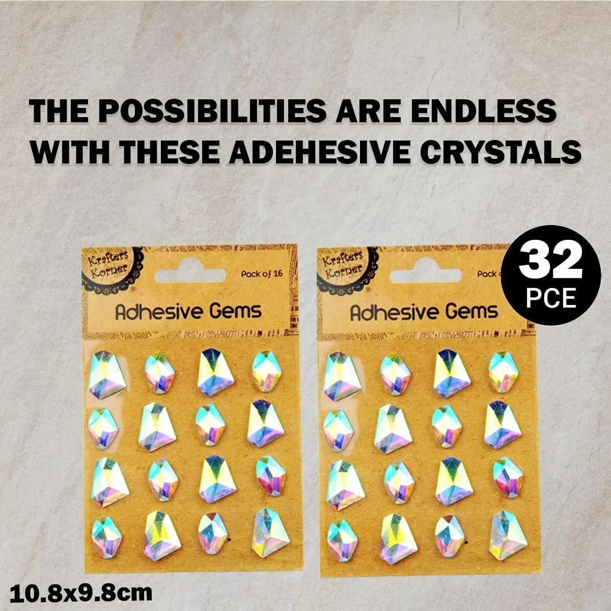 [2Pk X 16Pce] Krafters Korner Adhesive Gems (10.8X9.8Cm)