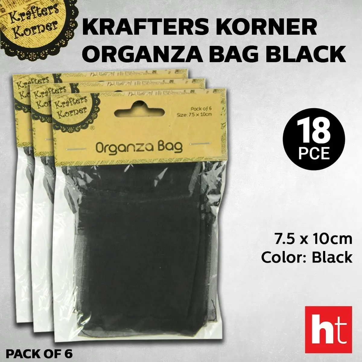 [3Pk X 6Pce] Krafters Korner Organza Bag - Black (7.5 x 10cm)