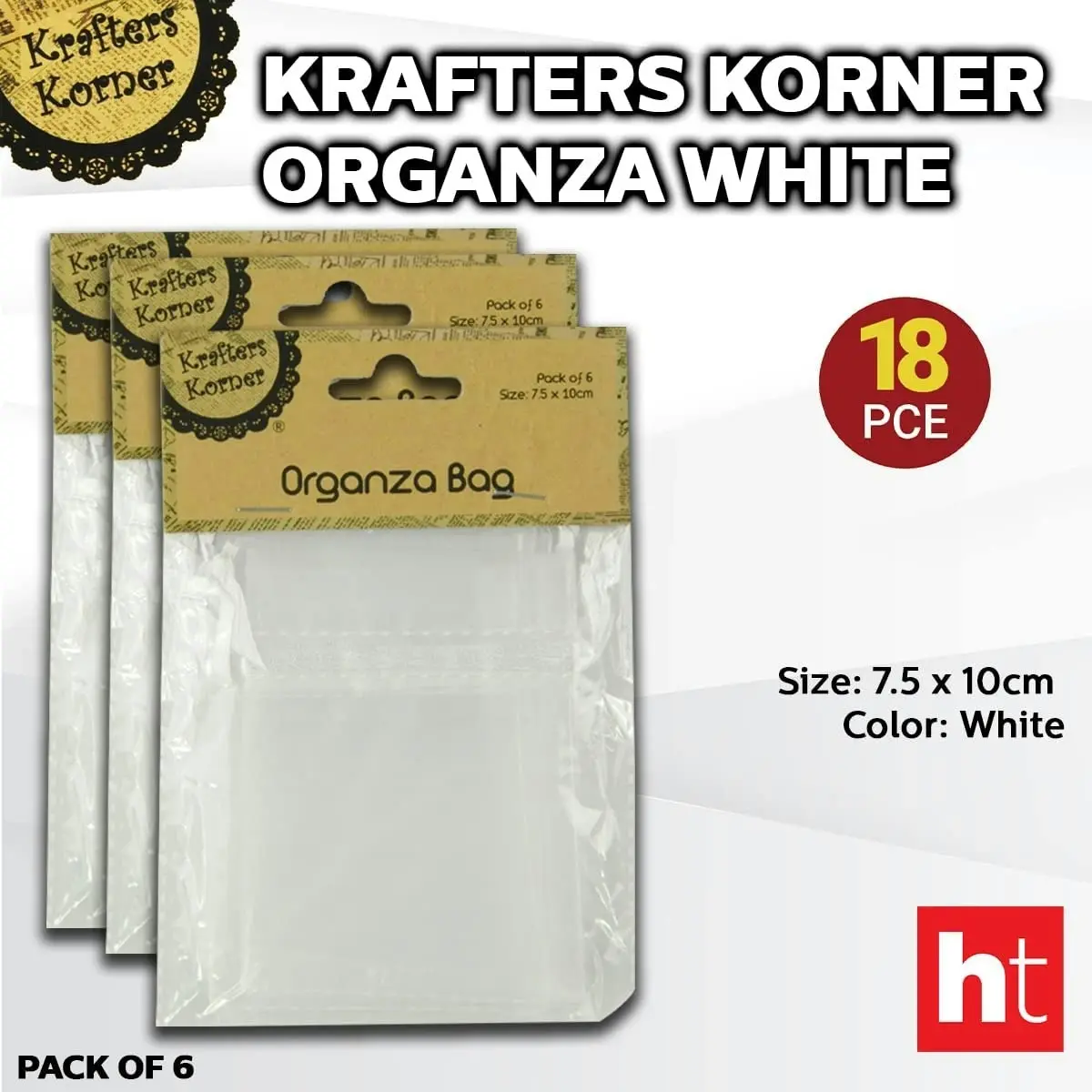 [3Pk X 6Pce] Krafters Korner Organza Bag - White (7.5 x 10cm)