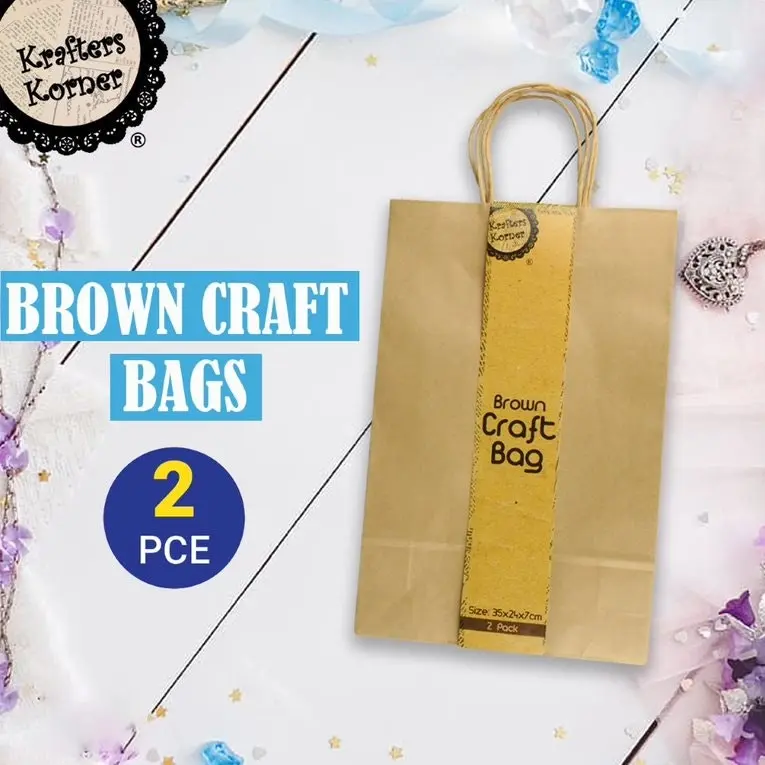 [2PCE] Krafters Korner Craft Brown Bag With Handle (24cm x 35cm x 7cm)