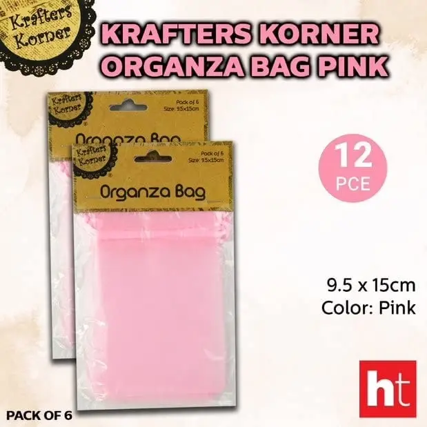 [2Pk X 6Pce] Krafters Korner Organza Bag - Pink (9.5 x 15cm)