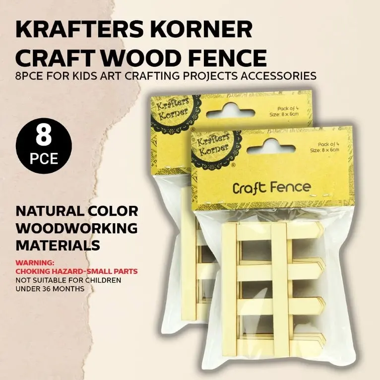 [2PK x 4PCE] Krafters Korner Craft Wood Fence - NAtural Color (8cm x 6cm)