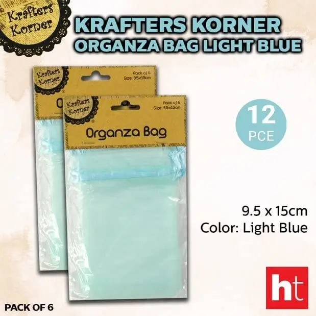 [2Pk X 6Pce] Krafters Korner Organza Bag - Light Blue (9.5 x 15cm)