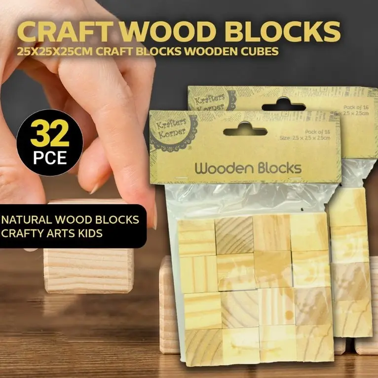 [2Pk X 16Pce] Craft Wooden Blocks - Natural Color (2.5 X 2.5 X 2.5Cm)