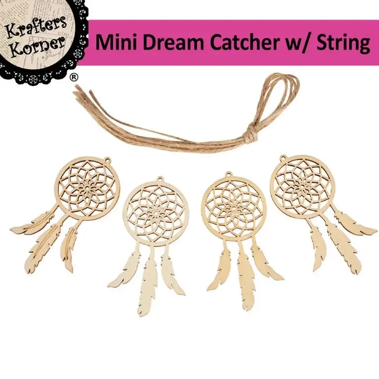 [4Pce] Krafters Korner Mini Dream Catcher With String - Natural Wood Color