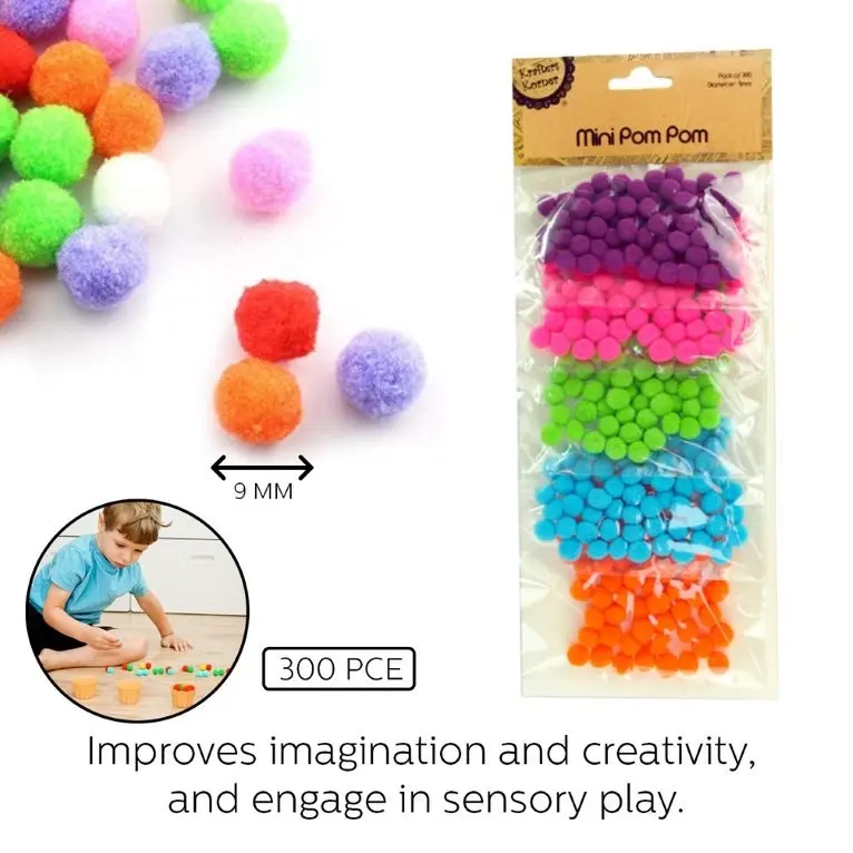 [300Pce] Krafters Korner Mini Pom Poms Set - Violet - Pink - Green - Blue - Orange