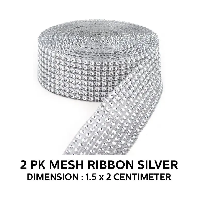 [2Pk] Krafters Korner Mesh Ribbon Silver - Silver (1.5 2Cm)