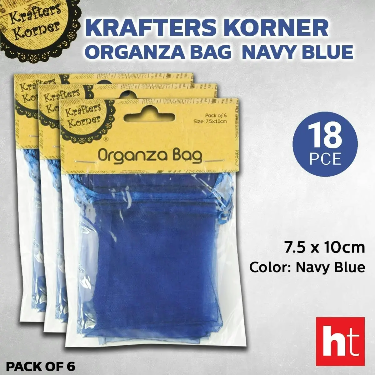 [3Pk X 6Pce] Krafters Korner Organza Bag - Navy (7.5 x 10cm)