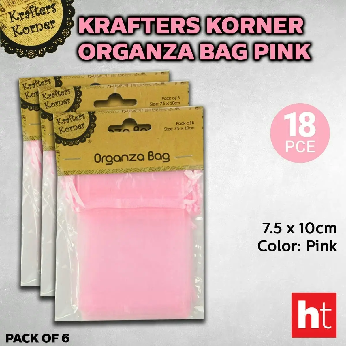 [3Pk X 6Pce] Krafters Korner Organza Bag - Pink (7.5 x 10cm)