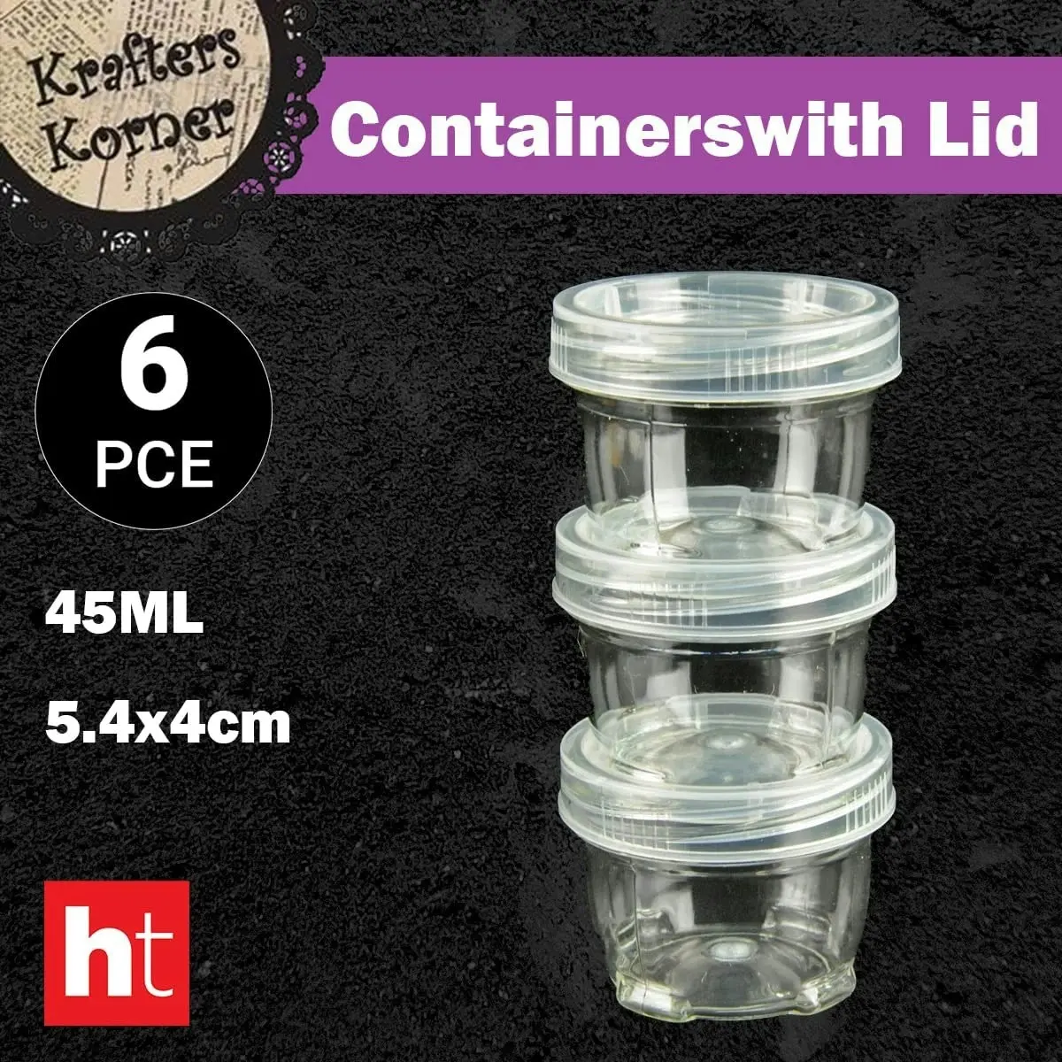 [2Pk X 3Pce] Krafters Korner Lockable & Stackable Containers with lid - 45Ml - Clear (5.4x4cm)