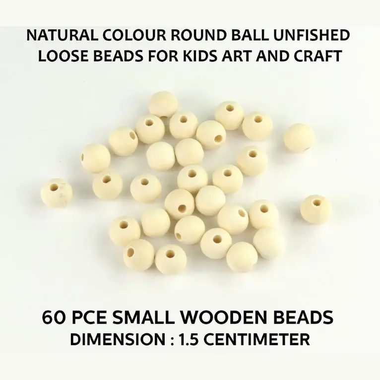 [2Pk X 30Pce] Krafters Korner Small Wooden Beads - Natural Wood Color (1.5Cm)