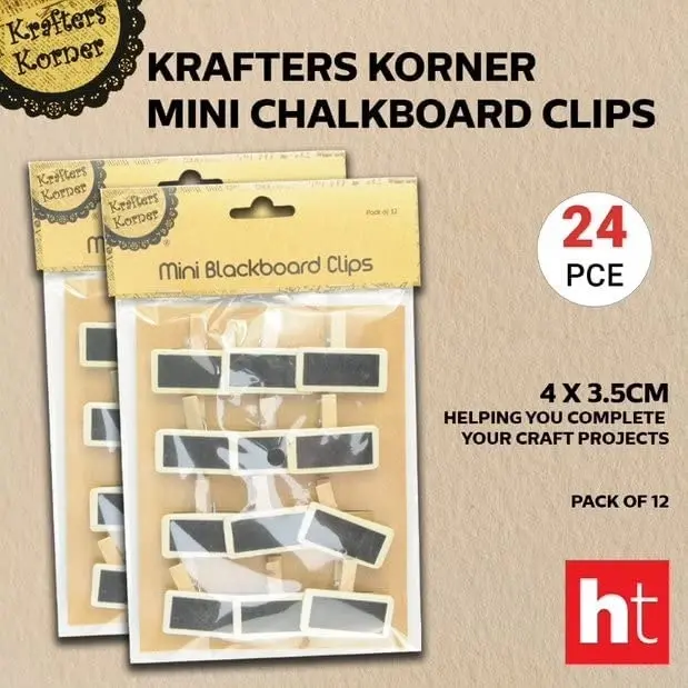 [2Pk x 12Pce] Krafters Korner Mini Chalkboard Clips (4 x 3.5cm)