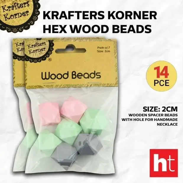 [2Pk X 7Pce] Krafters Korner Muti Color Hex Wood Beads (20Mm)