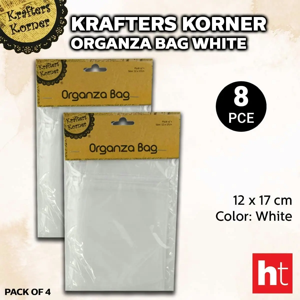 [2PK x 4PCE] Krafters Korner Organza Bag - WHITE (12cm x 17cm)