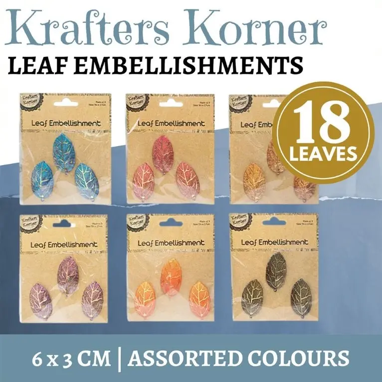 [6Pk X 3Pce] Krafters Korner Leaf Embellishment - 6 Colors (5.4X2.7Cm)