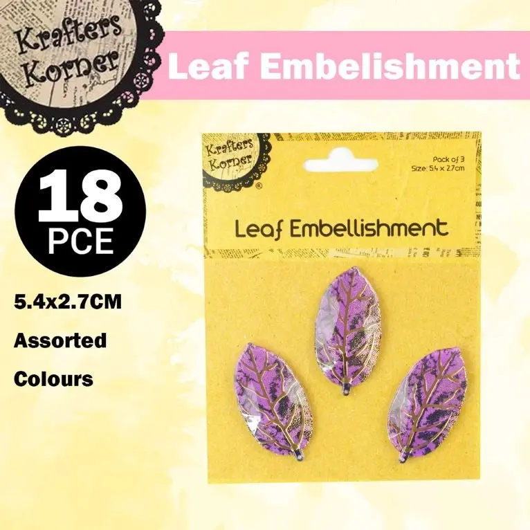 [6Pk X 3Pce] Krafters Korner Leaf Embellishment - 6 Colors (5.4X2.7Cm)