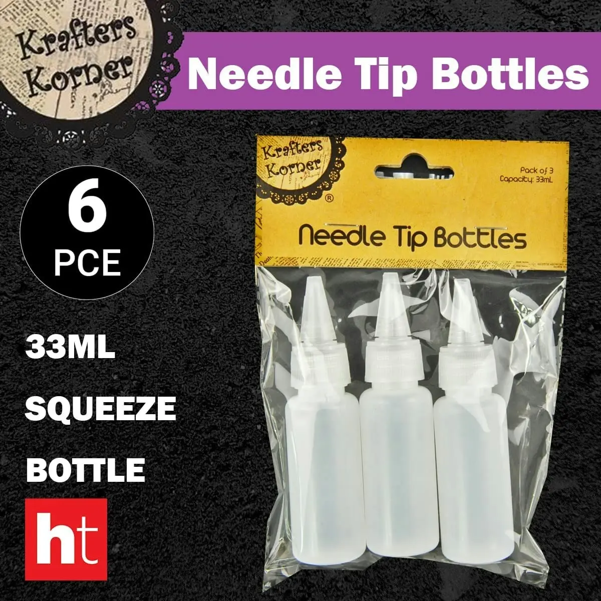 2 x Krafters Korner 33mL Craft Needle Tip Bottles 6Pce Precision Tip Applicator Squeeze Bottles dropper