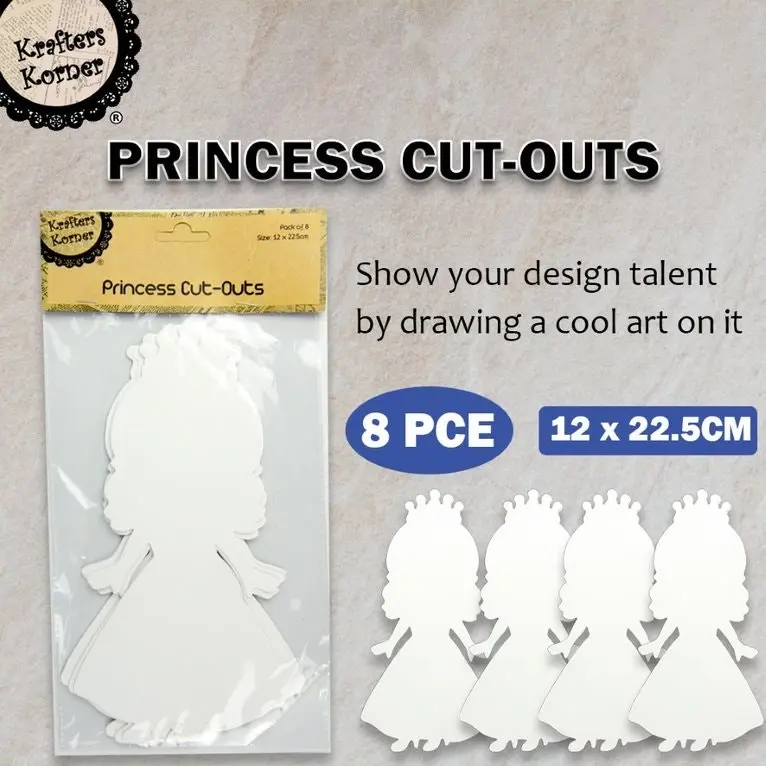 [8Pce] Krafters Korner Craft Princess Cut-Outs - White (12Cm X 22.5Cm)