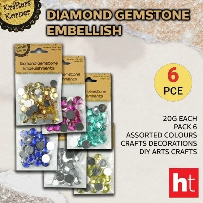 [6Pk] Krafters Korner Diamond Gemstone Embellish - Multi Color (20G)