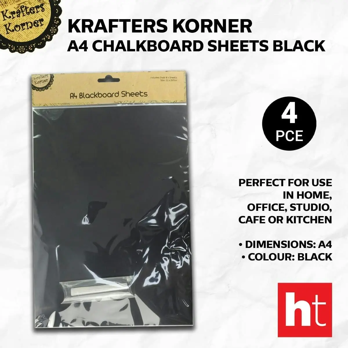 Krafters Korner 4Pce Chalkboard Sheets black A4 Erasable for classroom Home Office Kitchen caf wall paper note Dcor