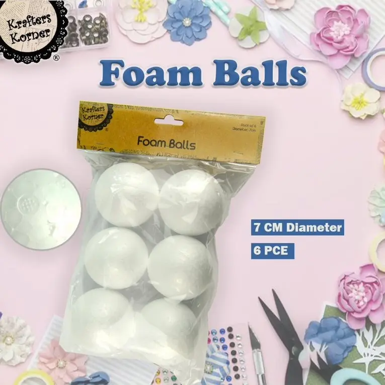 [6Pcs] Krafters Korner Foam Balls White (7Cm)